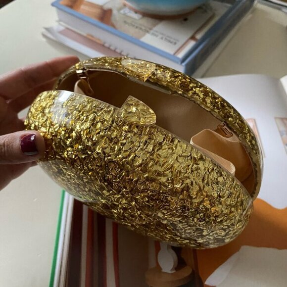 ROUND GOLD GLITTER CLUTCH PURSE - Picture 11 of 13